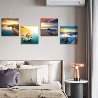 1 x RAW Customer Returns Artscope 4-piece canvas picture with sunset coastal landscape motif art print - modern wall picture for bathroom living room wall decoration - 30 x 30 cm - RRP €25.99