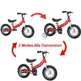 1 x RAW Customer Returns Qiani 2 in 1 Balance Bike for Kids 2 3 4 5 6 7 Years Old 12 14 16 Inch with Wheels and Brakes and Pedal Kit Red, 14 Inch  - RRP €169.9