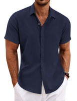 1 x RAW Customer Returns COOFANDY Men s Shirt Short Sleeve Summer Solid Color Short Sleeve Shirt Non-Iron Shirts Button down Linen Shirt Navy Blue XXXL - RRP €30.99