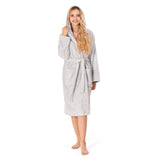 1 x RAW Customer Returns Women s bathrobe - 100 cotton 350g m OEKO-TEX certified - women s dressing gown with hood, 2 pockets, belt - gray - M - RRP €37.3