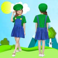 1 x RAW Customer Returns Mario Costume Children Girls Halloween Costume Children Mario and Luigi Costume Halloween Costumes with Cap Mustaches Gloves Carnival Costume Cosplay Dress Fancy Dress Costumes Children Girls Set Green, M  - RRP €14.11