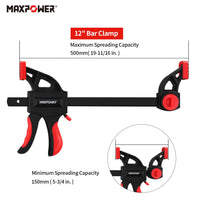 1 x RAW Customer Returns Carpenter Clamps, MAXPOWER 4 Pieces x 300mm 12 Bar Clamp Quick Grip Clamp for Tightening Interior and Exterior Clamp - RRP €44.35