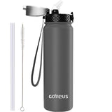 1 x RAW Customer Returns GOPPUS 1L Stainless Steel Water Bottle with Straw Double Wall Insulated Metal Bottles Vacuum Thermal Reusable Drink Bottle Leakproof Cold Sports Steel Water Bottle - RRP €19.99