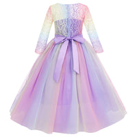 1 x RAW Customer Returns Flower Girl Dress Princess Party Dress Wedding Party Bridesmaids Elegant Cocktail Dress Long Evening Communication Dress Rainbow Purple 5-6 Years - RRP €36.96