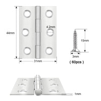 2 x RAW Customer Returns Yeepeo 10 pieces folding hinges 44 mm 31 mm, stainless steel hinge piano hinge small hinge band, door hinge for doors windows cabinets with 60 pieces screws - RRP €11.06