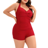 1 x RAW Customer Returns Durio Women s Large Size One-Piece Monokinis Tummy Control Swimwear Swimsuit Beachwear Halterneck Push Up Twist Front Red 48-50 Tag Size 4XL  - RRP €35.28