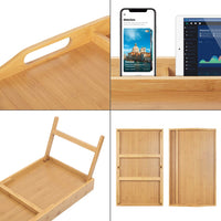 1 x RAW Customer Returns Bed Tray with Handles, Foldable Legs, Bamboo, Breakfast Tray with Cell Phone and Tablet Holder, Laptop Table, Kitchen, Serving Table Yellow  - RRP €31.99