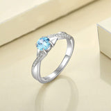 1 x RAW Customer Returns YL engagement ring wedding ring 925 sterling silver with 5MM aquamarine blue zirconia March birthstone infinity ring solitaire ring for women size 54  - RRP €50.41