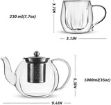 1 x RAW Customer Returns 2-piece teapot made of borosilicate glass, double-walled glass cup set, insulated from heat, glass tea maker with stainless steel strainer, large capacity teapot - RRP €35.99