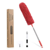 1 x RAW Customer Returns Vicloon Telescopic Duster, Microfiber Duster Up to 243cm Long, with Mini Window Cleaning Brush and Stainless Steel Telescopic Pole, Washable Bendable Corner Broom, Effortlessly Removes Dust Red  - RRP €10.59