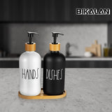 1 x RAW Customer Returns Glass Soap Dispenser Set, BIKALAN 475ml Soap Dispenser Black and White Bathroom Set with Tray, Shampoo Lotion Hand Soap Dispenser for Kitchen Worktop - RRP €15.12