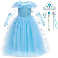 1 x Brand New ZaisuiFun Princess Elsa Dresses Birthday Party Halloween Ice Queen Costume with Accessories for Little Girls Mardi Gras Snow Queen Disguise Blue Carnival Blue, 134-140 label 140  - RRP €32.99