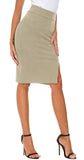 1 x RAW Customer Returns Women s pencil skirt figure-hugging business skirt side slit hem M, camel  - RRP €22.98