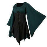 1 x RAW Customer Returns NFAOEGJ Women Medieval Dress Trumpet Sleeves Traditional Irish Dress Renaissance Gothic Retro Victorian Dress for Halloween Cosplay Carnival Green, 3XL  - RRP €29.99