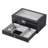 1 x RAW Customer Returns HEOMU leather watch box with 12 compartments with key, watch case with drawer, watch box jewelry box with glass display top watches jewelry storage - RRP €31.67