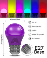 5 x Brand New LUTW Purple Colorful Light Bulbs E27, 5W LED Colored Light Bulb Replaces 40W Incandescent Bulb, G45 Globe Colored Bulb Lamp for Wedding Halloween Christmas Party Bar, Pack of 6 - RRP €102.0