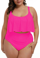 1 x RAW Customer Returns Viottiset Women s Plus Size 2 Piece Tankini Set Tummy Control Ruffle Ruched Swimsuits Crop Top Bikini Rose Red XL - RRP €42.16