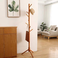 1 x RAW Customer Returns JIIKOOAI Coat Rack, Freestanding Tree Shape Coat Rack, Solid Wood Clothes Rack, Coat Rack with 8 Hooks 3-Leg Base, Clothes Rail Coat Rack at Entrance, Living Room, Bedroom - RRP €28.22