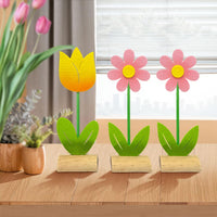 1 x RAW Customer Returns Bseical 3 Pieces Easter Table Decoration, Easter Decorations, Wooden Easter Ornaments of Tulips and Flowers, Easter Decorations Spring Gift, for Home Office Easter Party - RRP €20.4