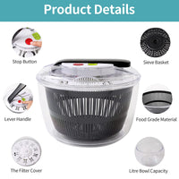 1 x Brand New Salad Spinner, 5L Manual Salad Spinner Fruit Vegetable Washer Dryer with Secure Lid Lock Twist Handle, tastier salads and faster food preparation - RRP €40.21