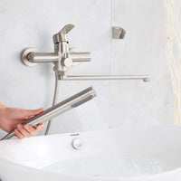 1 x RAW Customer Returns HomeLava Bathtub Faucet Wall Mounted Bathtub Mixer Tap 35cm Long Spout with Switch Valve Single Lever Shower Faucet Bathroom Brushed Stainless Steel - RRP €86.99