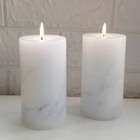 6 x Brand New Memoward pillar candles 2 pieces, clean burning, unscented, drip-free wax, long burning time, for household, parties and catering decoration, dimensions 7 x 13 cm marbled  - RRP €119.76