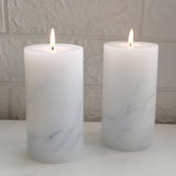 1 x Brand New Memoward pillar candles 2 pieces, clean burning, unscented, drip-free wax, long burning time, for household, parties and catering decoration, dimensions 7 x 13 cm marbled  - RRP €19.96