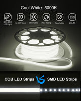 1 x RAW Customer Returns ALITOVE 20M COB LED strip 230V direct connection cold white 5000K LED strip dimmable 5760LEDs strip with IR remote control for DIY interior lighting home decoration - RRP €90.68