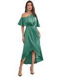 1 x RAW Customer Returns GRACE KARIN Women 2023 Off Shoulder Satin Ruched A Line Dresses High Low Formal Wedding Guest Cocktail Dresses No,Green,XL - RRP €52.24