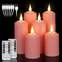 1 x RAW Customer Returns yunsheng Rechargeable LED Candles with 10-Key Remote Control, Outdoor Waterproof Flameless Candles with 6 8H Timer, Roman Pillar Candles in a Set of 6 5.1x10.5 14 16.5cm , Pink, Type-C - RRP €19.99