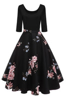 1 x RAW Customer Returns Axoe Women s A-Line Dress 60s Rockabilly with Floral Skirt 3 4 Sleeves Size 36, Color 4, XL 44 EU  - RRP €34.99