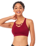 1 x RAW Customer Returns ANGOOL Women s Sports Bra without Underwire Padded Yoga Bra Cross Back Sports Bustier for Jogging Fitness, Black Wine Red, S - RRP €24.19