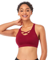 1 x RAW Customer Returns ANGOOL Women s Sports Bra without Underwire Padded Yoga Bra Cross Back Sports Bustier for Jogging Fitness, Black Wine Red, M - RRP €24.99