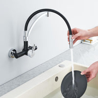 1 x RAW Customer Returns Kitchen faucet wall faucet kitchen sink black, Dolinvo faucet kitchen wall mounted with 360 rotatable, single lever sink faucet mixer tap wall fitting faucet, scalding protection silicone cover - RRP €57.8