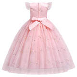 1 x RAW Customer Returns IMEKIS Girls Princess Dress Flowers Appliques Wedding Party Dress A-Line Sequins Festive Tulle Tutu Birthday Pageant Long Prom Ball Gown Pink 6-7 Years - RRP €35.78