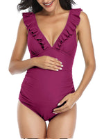 1 x Brand New 1 Piece Maternity Swimsuit for Pregnant Women Printed Ruffle Maternity Swimsuit Purple L - RRP €45.37