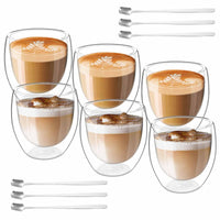 1 x RAW Customer Returns Molbory 6-piece double-walled espresso cup set 80ml, coffee glasses with 6 spoons, latte macchiato glasses set, cappuccino glasses, coffee cups glass, double-walled thermal glasses, espresso cups glass - RRP €19.99