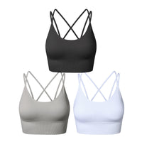 1 x RAW Customer Returns SEGRILA Sports Bra Women s Bustier Padded Without Underwire with Crossed Back for Yoga Fitness, Black, White, Gray, M - RRP €26.02