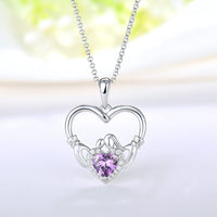 1 x Brand New JO WISDOM Women s Necklace Heart Sterling Silver 925, Chain Pendant Mother Daughter Celtic Claddagh with 3A Zirconia February Birthstone Amethyst Color, Jewelery for Women - RRP €52.6