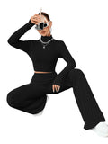 1 x RAW Customer Returns GORGLITTER Top and Trousers Set Women s Crop Top Long Sleeve Knitted Flared Trousers Two Piece Set Crop Top Long Sleeve Crop Shirt Knitted Trousers Set Black S - RRP €37.99