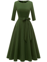 1 x RAW Customer Returns DRESSTELLS Women s 1950s Retro Vintage Rockabilly Dress Festive Party Dresses Knee Length 3 4 Sleeve Ball Gown Elegant Evening Dress A-Line Pleated Skirt ArmyGreen 2XL - RRP €41.87