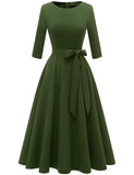 1 x RAW Customer Returns DRESSTELLS Women s 1950s Retro Vintage Rockabilly Dress Festive Party Dresses Knee Length 3 4 Sleeve Ball Gown Elegant Evening Dress A-Line Pleated Skirt ArmyGreen 2XL - RRP €41.87