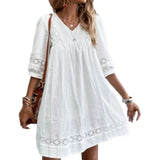 1 x RAW Customer Returns Button Front V-Neck Tassel Fringe Off Shoulder Floral Print Style Dresses, I-White, M - RRP €25.99