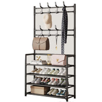 1 x RAW Customer Returns Ctpeng coat rack with 4 compartments, total size 60x25x160cm, clothes rack, shoe rack, wardrobe with 8 double hooks, shoe cabinet for bedroom, hallway, black, steel frame with non-woven fabrics - RRP €26.22