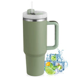 1 x RAW Customer Returns PRAOAHEI 40oz Thermal Mug with Straw and Handle, 1180 ML Double-Walled Stainless Steel Hot Cold Drinks Vacuum Drinking Cup, Coffee Mug for Home Travel Matcha Green - RRP €21.77