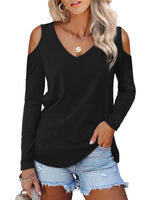 1 x RAW Customer Returns Beluring Women s Basic T-Shirt Off Shoulder Top Casual Long Sleeve V-Neck Black XL - RRP €22.76