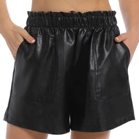 1 x RAW Customer Returns Everbellus Loose Leather Shorts Wide Leg with Pockets for Women PU Shorts Black XLarge - RRP €28.22