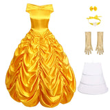 1 x RAW Customer Returns IMEKIS Women s Belle Dress Wedding Festive Dress Off Shoulder Ruffle Maxi Dress Princess Fairy Tale Dress Up Halloween Christmas Carnival Cosplay Party Outfit Adult Classic Costume Yellow XL - RRP €72.43