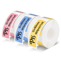 1 x RAW Customer Returns Pristar P15 Labels, 3 Rolls 12mm 40mm Self-Adhesive Thermal Ribbon Labels, Compatible with P15 Label Printer, Pink Yellow Blue, 160 Labels Roll - RRP €16.99