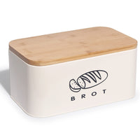 1 x RAW Customer Returns Theo Cleo bread boxes with lid, lid made of ecological bamboo, can be used as a cutting board, spacious retro bread box made of metal, store bread for a long time and keep it fresh 30cm 18cm 14cm beige - RRP €29.41